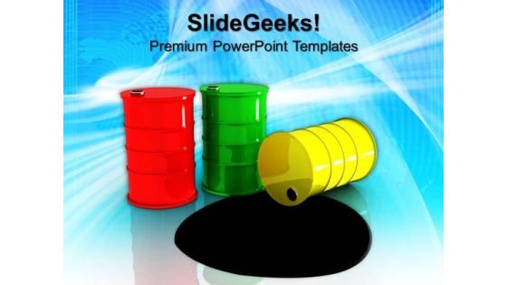 Three Oil Barrels Metallic Industry Petroleum PowerPoint Templates And PowerPoint Themes 0912 Three Oil Barrels Metallic Industry Petroleum PowerPoint Templates And PowerPoint Themes 0912