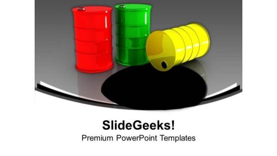Three Oil Barrels Metallic Petroleum Industrial PowerPoint Templates And PowerPoint Themes 1112 Three Oil Barrels Metallic Petroleum Industrial PowerPoint Templates And PowerPoint Themes 1112