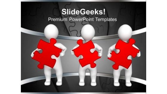 Three Persons Holding Red Puzzle Pieces PowerPoint Templates And PowerPoint Themes 1012 Three Persons Holding Red Puzzle Pieces PowerPoint Templates And PowerPoint Themes 1012