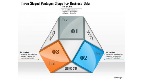 Three Staged Pentagon Shape For Business Data Presentation Template