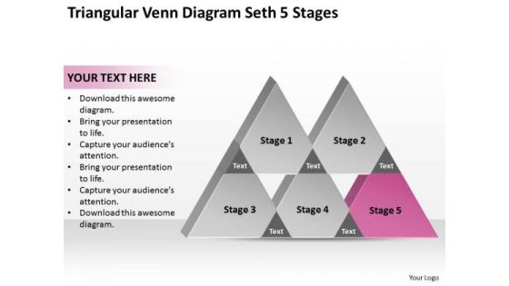 Triangular Venn Diagram Seth 5 Stages Ppt Business Plan For Bakery PowerPoint Templates