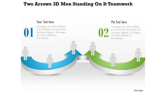 Two Arrows 3d Men Standing On It Teamwork Presentation Template