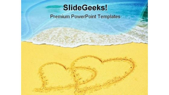Two Hearts On Beach PowerPoint Templates And PowerPoint Backgrounds 0711 Two Hearts On Beach PowerPoint Templates And PowerPoint Backgrounds 0711