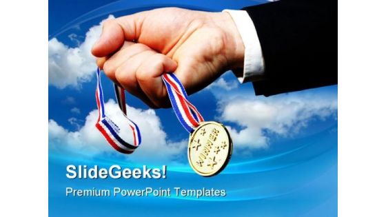 Winner Holding Prize Business PowerPoint Templates And PowerPoint Backgrounds 0411