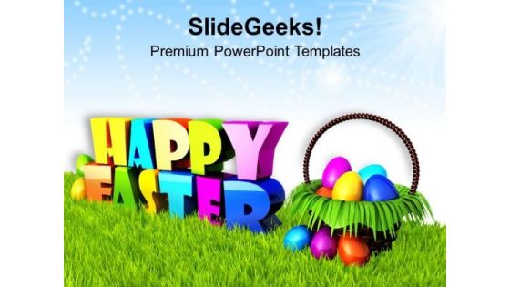 Wishing Happy Easter With Basket Of Eggs PowerPoint Templates Ppt Backgrounds For Slides 0313
