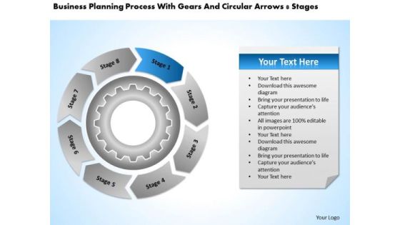 With Gears And Circular Arrows 8 Stages Examples Of Business Plan PowerPoint Templates With Gears And Circular Arrows 8 Stages Examples Of Business Plan PowerPoint Templates