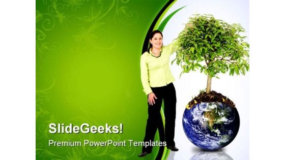 Woman Protecting The Planet Global PowerPoint Themes And PowerPoint Slides 0711