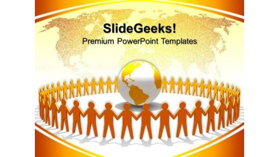 Yellow People Holding Hands Around Globe PowerPoint Templates And PowerPoint Themes 0612 Yellow People Holding Hands Around Globe PowerPoint Templates And PowerPoint Themes 0612