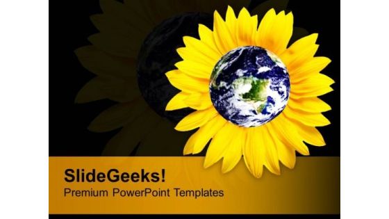 Yellow Sunflower With Globe Nature Environment PowerPoint Templates Ppt Backgrounds For Slides 1212