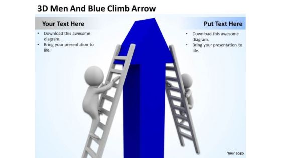 Young Business People 3d Men And Blue Climb Arrow PowerPoint Slides Young Business People 3d Men And Blue Climb Arrow PowerPoint Slides