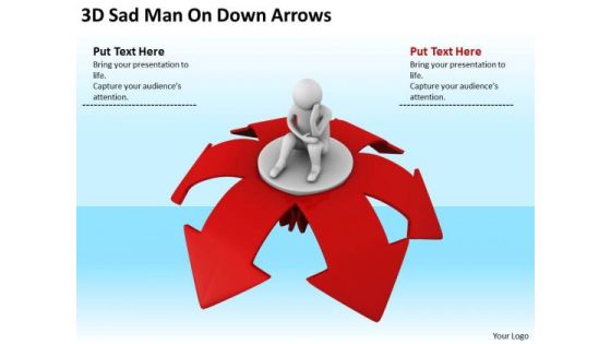 Young Business People 3d Sad Man On Down Arrows PowerPoint Templates